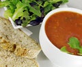Tomato Basil Soup with Bread and Salad