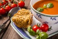 Tomato basil soup close-up Royalty Free Stock Photo