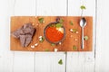 Tomato basil soup with tortilla chips Royalty Free Stock Photo