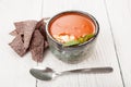 Tomato basil soup with tortilla chips Royalty Free Stock Photo