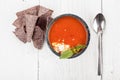 Tomato basil soup with tortilla chips Royalty Free Stock Photo