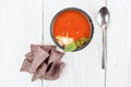 Tomato basil soup with tortilla chips Royalty Free Stock Photo