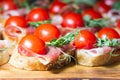 Tomato and basil summer sandwich. Catering food Royalty Free Stock Photo