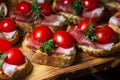Tomato and basil summer sandwich. Catering food Royalty Free Stock Photo