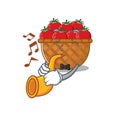 Tomato basket cartoon character design playing a trumpet Royalty Free Stock Photo