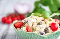 Tomato, Black Olive, and Feta, Pasta Salad with Freshly Chopped Basil Royalty Free Stock Photo