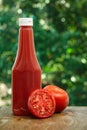Tomato and bottle of ketchup Royalty Free Stock Photo
