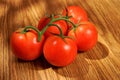 Tomato, bunch of vegetables on a wooden table