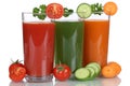 Tomato and carrot juice from vegetables isolated Royalty Free Stock Photo