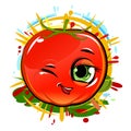 Tomato cheerful smile. Juicy red fruit with a muzzle. Cartoon style. Isolated over white background. Vector illustration Royalty Free Stock Photo