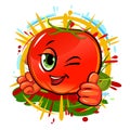 Tomato cheerful smile. Juicy red fruit with a muzzle. Cartoon style. Isolated over white background. Vector illustration Royalty Free Stock Photo