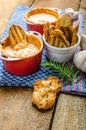 Tomato and cheese dip baked with crispy garlic toast Royalty Free Stock Photo