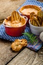 Tomato and cheese dip baked with crispy garlic toast Royalty Free Stock Photo