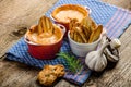 Tomato and cheese dip baked with crispy garlic toast Royalty Free Stock Photo