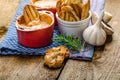 Tomato and cheese dip baked with crispy garlic toast Royalty Free Stock Photo