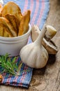 Tomato and cheese dip baked with crispy garlic toast Royalty Free Stock Photo