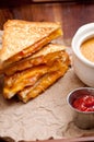 tomato chickpea soup and grilled cheese and tomato sandwiches