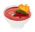 Tomato cream soup with parmesan crisps Royalty Free Stock Photo