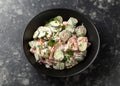 Tomato cucumber salad with dill, spring onion and sour cream Royalty Free Stock Photo