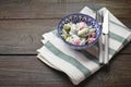 Tomato and cucumber salad with sour cream in a small bowl Royalty Free Stock Photo