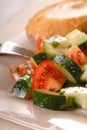 Tomato cucumber salad with vinaigrette and bread Royalty Free Stock Photo