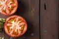 Tomato cut in half with copy space Royalty Free Stock Photo