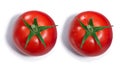 Tomato with and without dewdrops, top view, paths