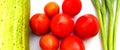 Red tomato garlic cucumber top image Royalty Free Stock Photo