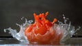 Tomato explosion frozen in time with visible shockwaves Royalty Free Stock Photo