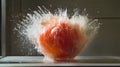 Tomato explosion frozen in time with visible shockwaves Royalty Free Stock Photo