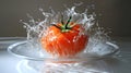 Tomato explosion frozen in time with visible shockwaves Royalty Free Stock Photo
