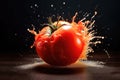 A tomato falling and bursting on the ground Generative AI Illustration