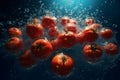 tomato falling into water. Generative AI.