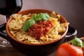 Tomato farfalle and wine