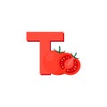 Tomato, Flat Design, Clip Art Vector, Illustration for kids. Letter T.