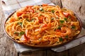 Tomato Fra Diavolo Sauce, Seafood and Pasta spaghetti close-up.