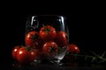 Tomato Fresh In Glass, Minimalist Style, On Black Background. Generative AI