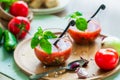 Tomato gazpacho soup in two glass cups