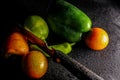 Tomato green chili green capsicum lemon the carrot most color full vegetable2 Royalty Free Stock Photo