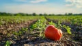 Tomato growing in the field. Ripe red tomato on the field, Generative AI illustrations Royalty Free Stock Photo