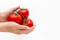 Tomato in hand pattern on a white background isolation Royalty Free Stock Photo