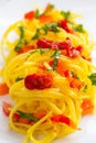 Tomato and herb linguine pasta Royalty Free Stock Photo