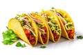 tomato isolated tortilla meat beef on food white vegetable mexican white taco. Generative AI.
