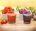 Tomato juice and beet juice Royalty Free Stock Photo