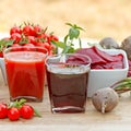 Tomato juice and beet juice Royalty Free Stock Photo