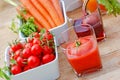 Tomato juice and beet juice Royalty Free Stock Photo