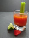 Tomato juice, celery stick lemon and tomato slice. Royalty Free Stock Photo