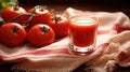 Tomato juice. Fresh red tomato detox juice in glass. Homemade tomato juice.