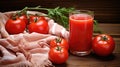 Tomato juice. Fresh red tomato detox juice in glass. Homemade tomato juice.