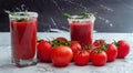 Tomato juice garnished with a rosemary branch and fresh ripe red cherry tomatoes Royalty Free Stock Photo